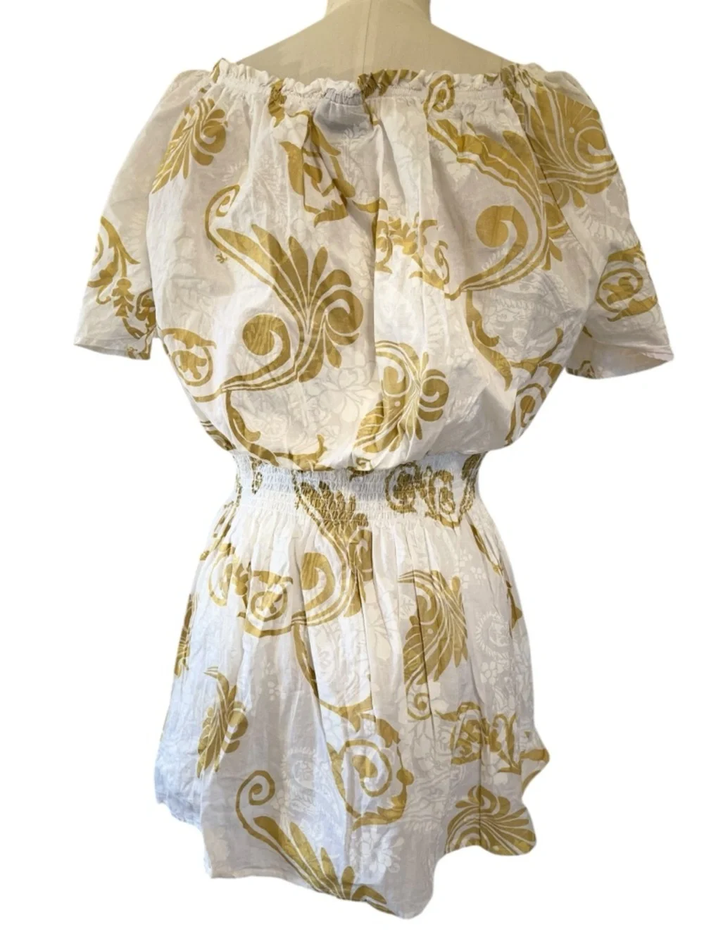 ❤️ Ashley Stewart Paisley Poplin White x Gold Mini Dress 1X - Picture 5 of 8